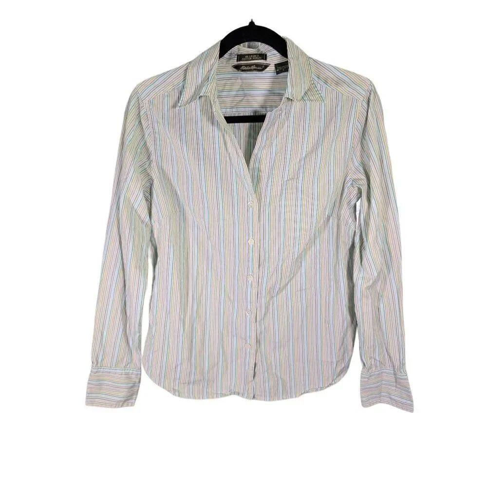 Eddie Bauer Multicolored Striped Button up Blouse Collared Neckline Button Up Sh